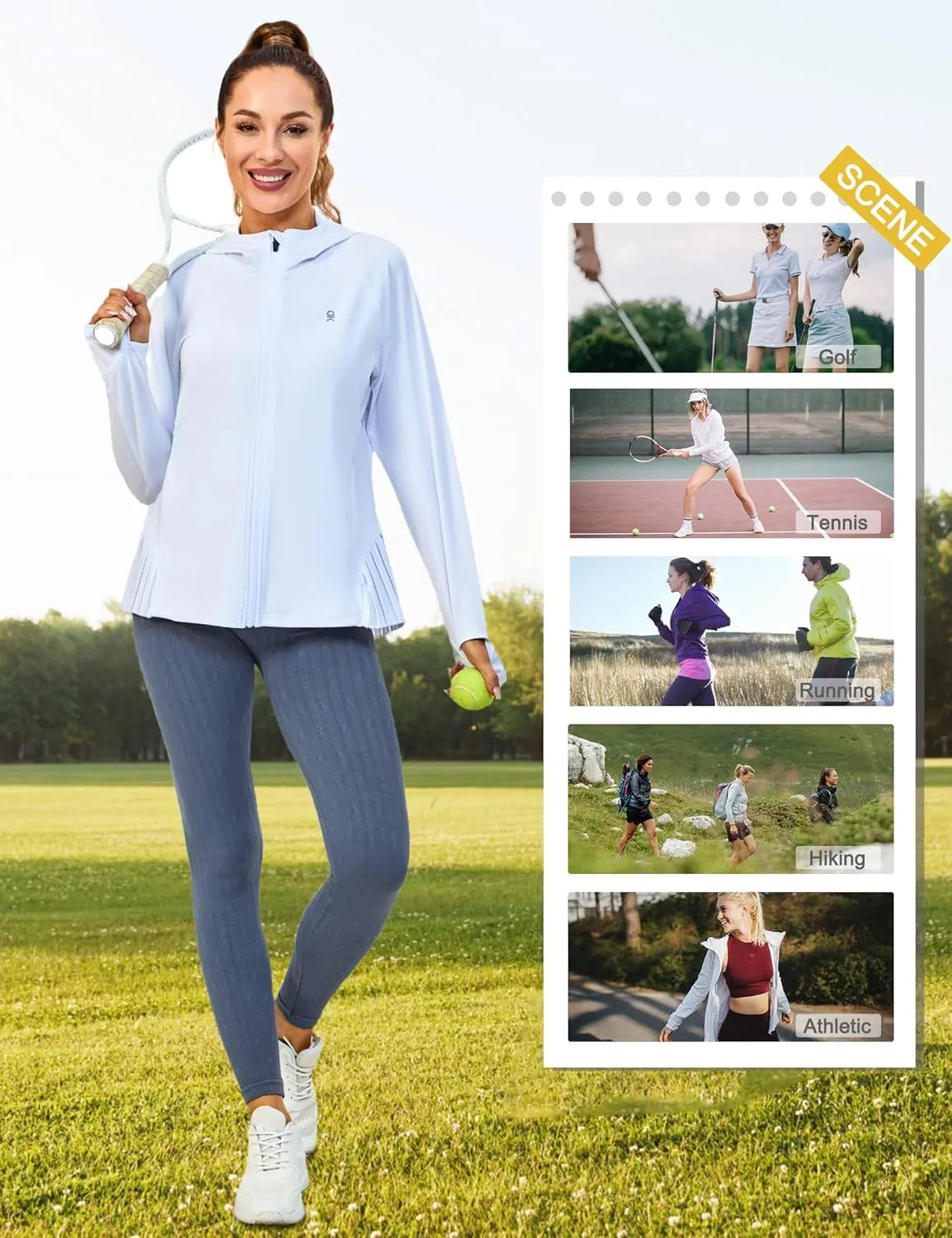 Little Donkey Andy Women's Golf Hoodie Jacket with Pleated Tennis Skirt Hem Full Zip Sun Protection Running Athletic Jackets