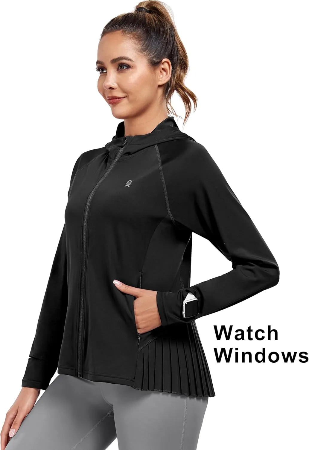Little Donkey Andy Women's Golf Hoodie Jacket with Pleated Tennis Skirt Hem Full Zip Sun Protection Running Athletic Jackets