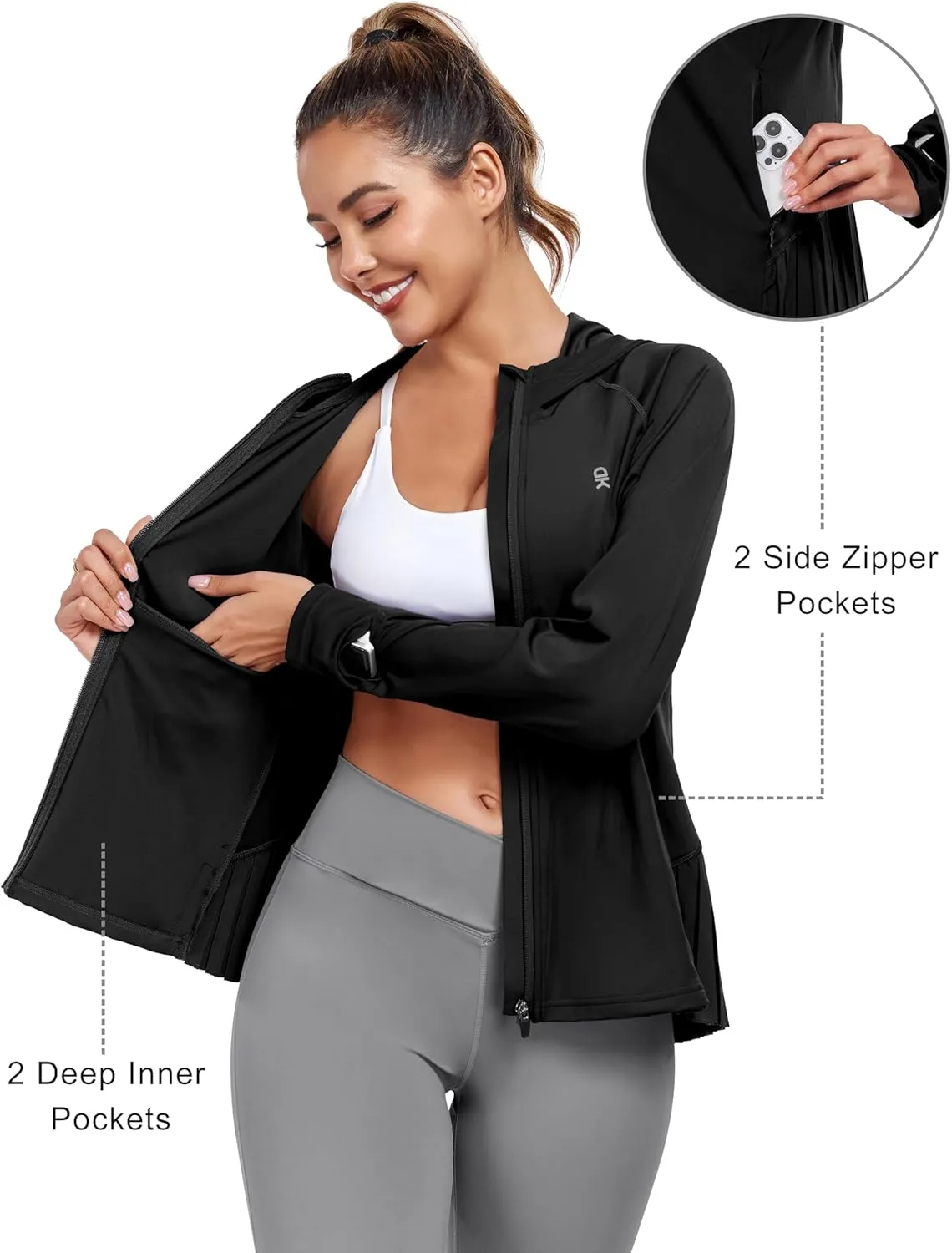 Little Donkey Andy Women's Golf Hoodie Jacket with Pleated Tennis Skirt Hem Full Zip Sun Protection Running Athletic Jackets