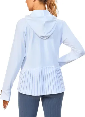 Little Donkey Andy Women's Golf Hoodie Jacket with Pleated Tennis Skirt Hem Full Zip Sun Protection Running Athletic Jackets