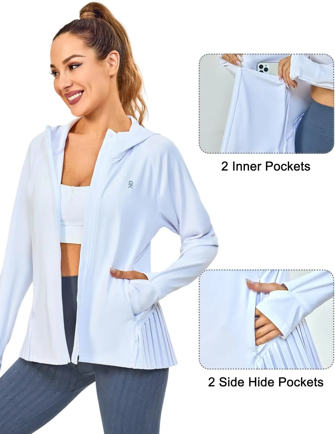 Little Donkey Andy Women's Golf Hoodie Jacket with Pleated Tennis Skirt Hem Full Zip Sun Protection Running Athletic Jackets