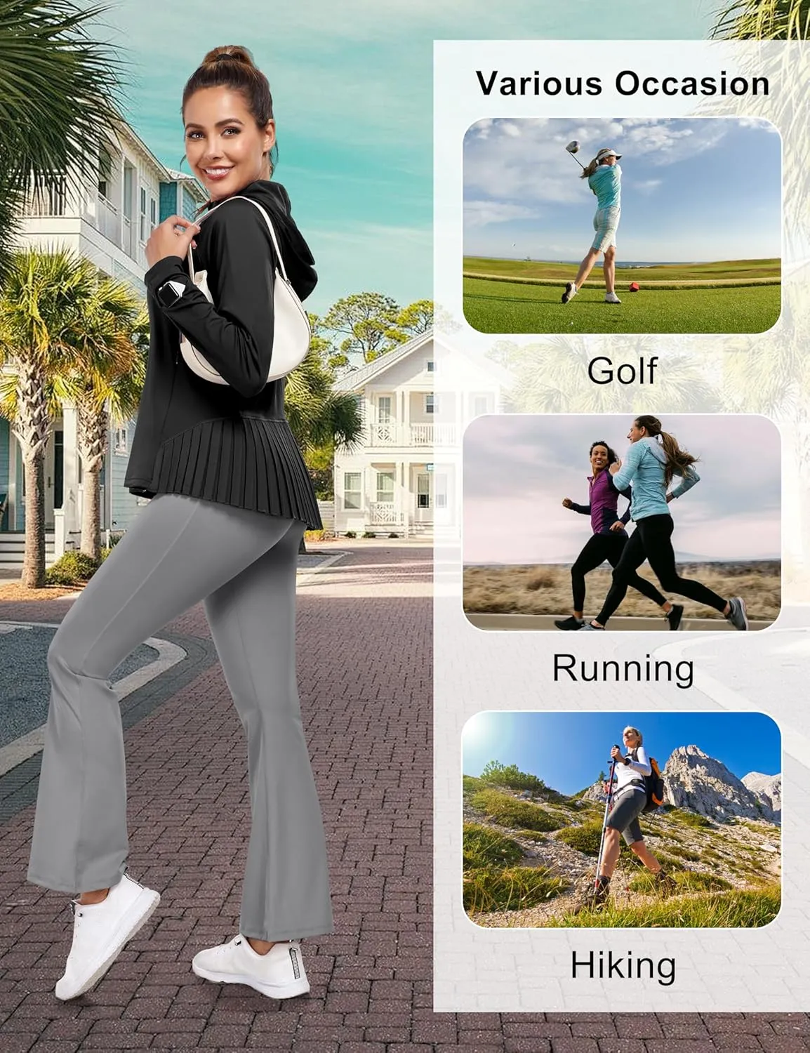 Little Donkey Andy Women's Golf Hoodie Jacket with Pleated Tennis Skirt Hem Full Zip Sun Protection Running Athletic Jackets