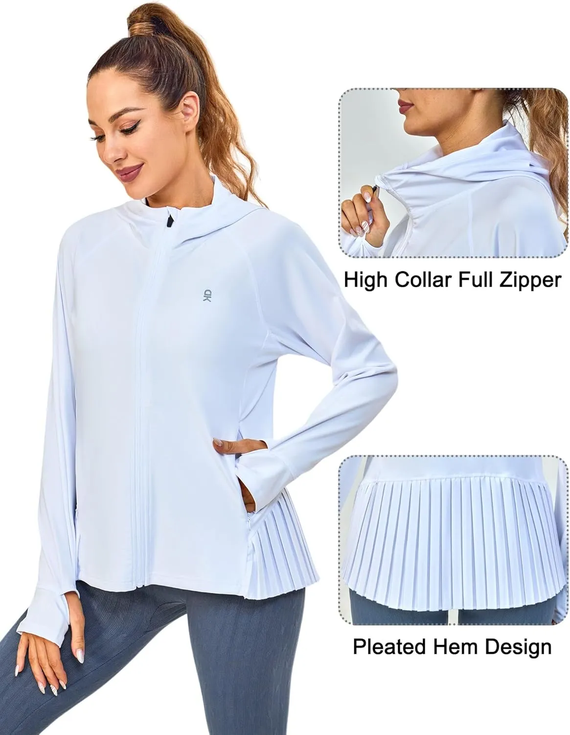 Little Donkey Andy Women's Golf Hoodie Jacket with Pleated Tennis Skirt Hem Full Zip Sun Protection Running Athletic Jackets