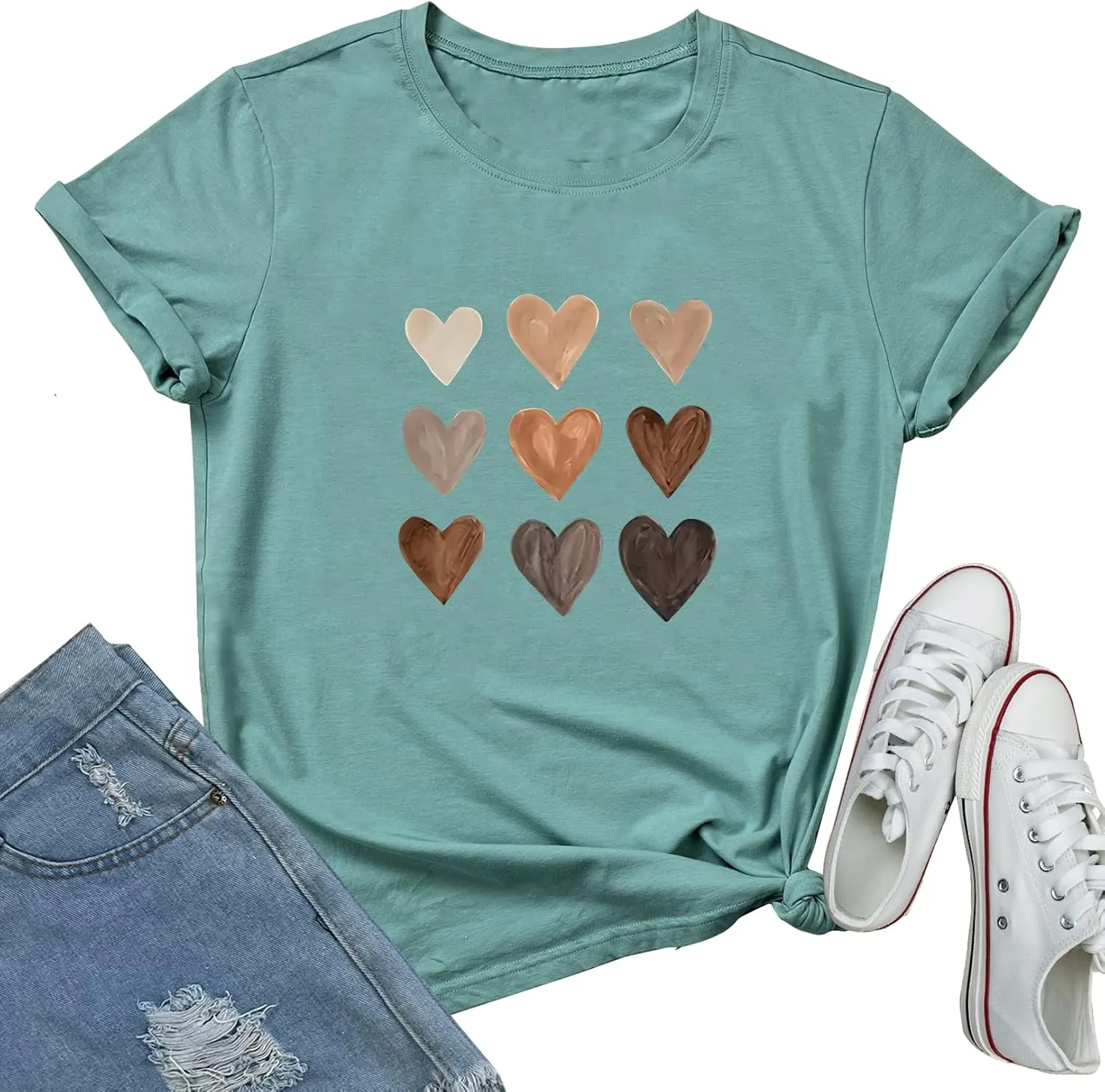 LOOKFACE Women Cute Tops Heart Graphic Tees