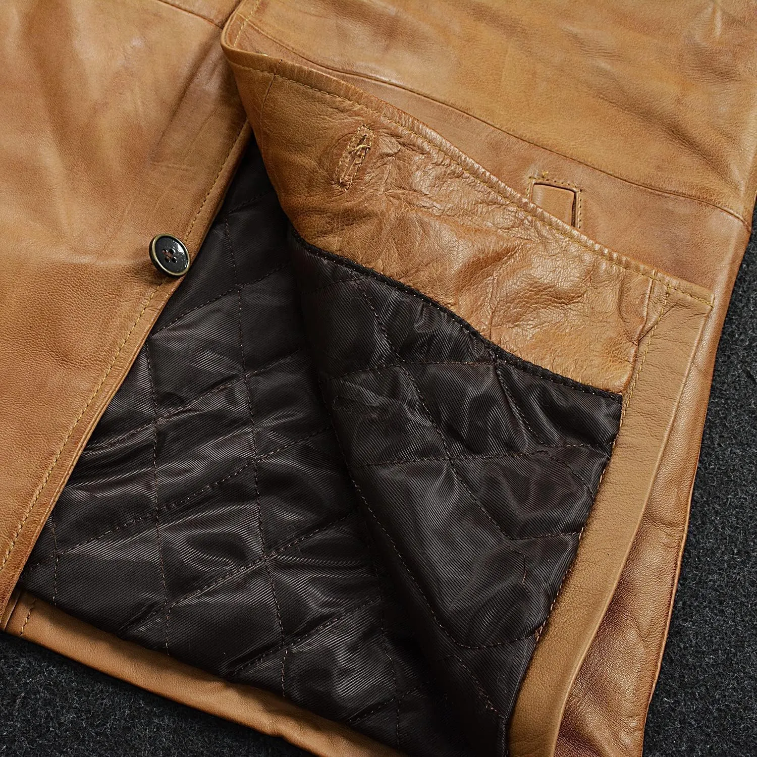 LP-FACON Men's 3/4 Mid Length Genuine Leather Trench Coat - Vintage Leather Blazer Jacket Car Coat