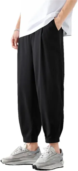 Men's Ankle Length Cropped Pants Breathable Lightweight Casual Pants Drawstring Harem Pants 1 XXL