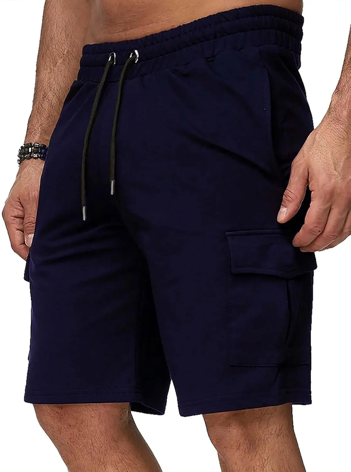Mens Casual Shorts Knee Length Elastic Drawstring Straight Loose Sports Pants Outdoor Hiking Fishing Combat Tactical Bermuda