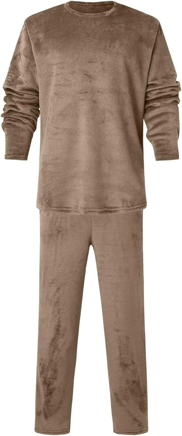 Mens Flannel Pajamas Sets Soft Winter Warm Cozy Pjs Sleepwear Long Sleeve Pullover Tops Lounge Pants Loungewear
