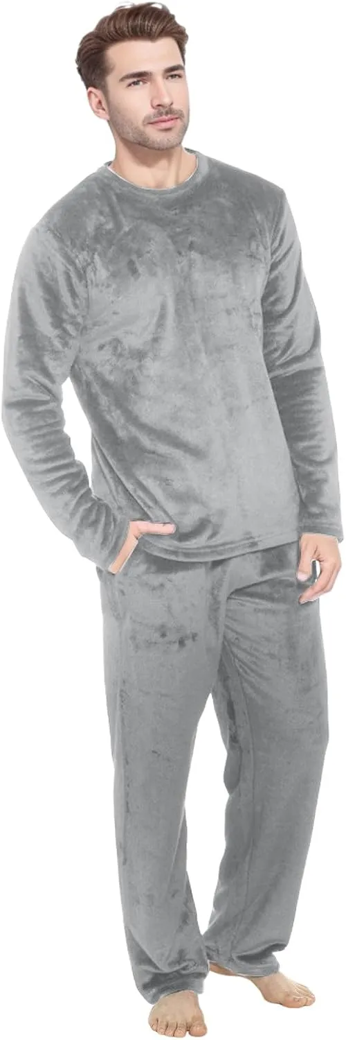 Mens Flannel Pajamas Sets Soft Winter Warm Cozy Pjs Sleepwear Long Sleeve Pullover Tops Lounge Pants Loungewear