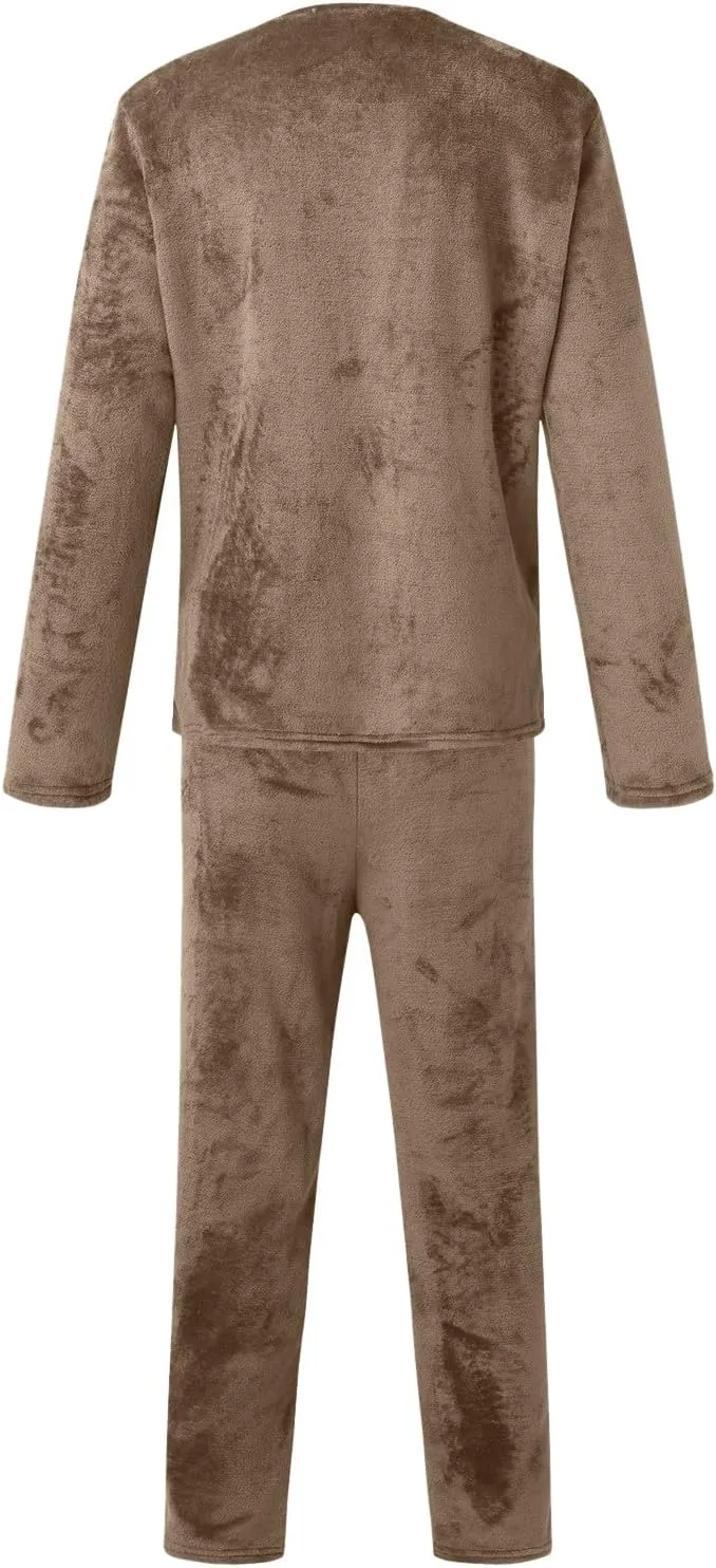 Mens Flannel Pajamas Sets Soft Winter Warm Cozy Pjs Sleepwear Long Sleeve Pullover Tops Lounge Pants Loungewear