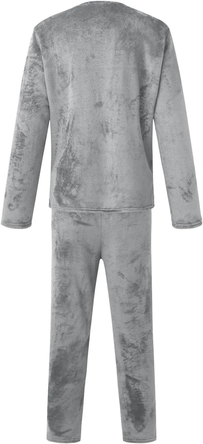 Mens Flannel Pajamas Sets Soft Winter Warm Cozy Pjs Sleepwear Long Sleeve Pullover Tops Lounge Pants Loungewear