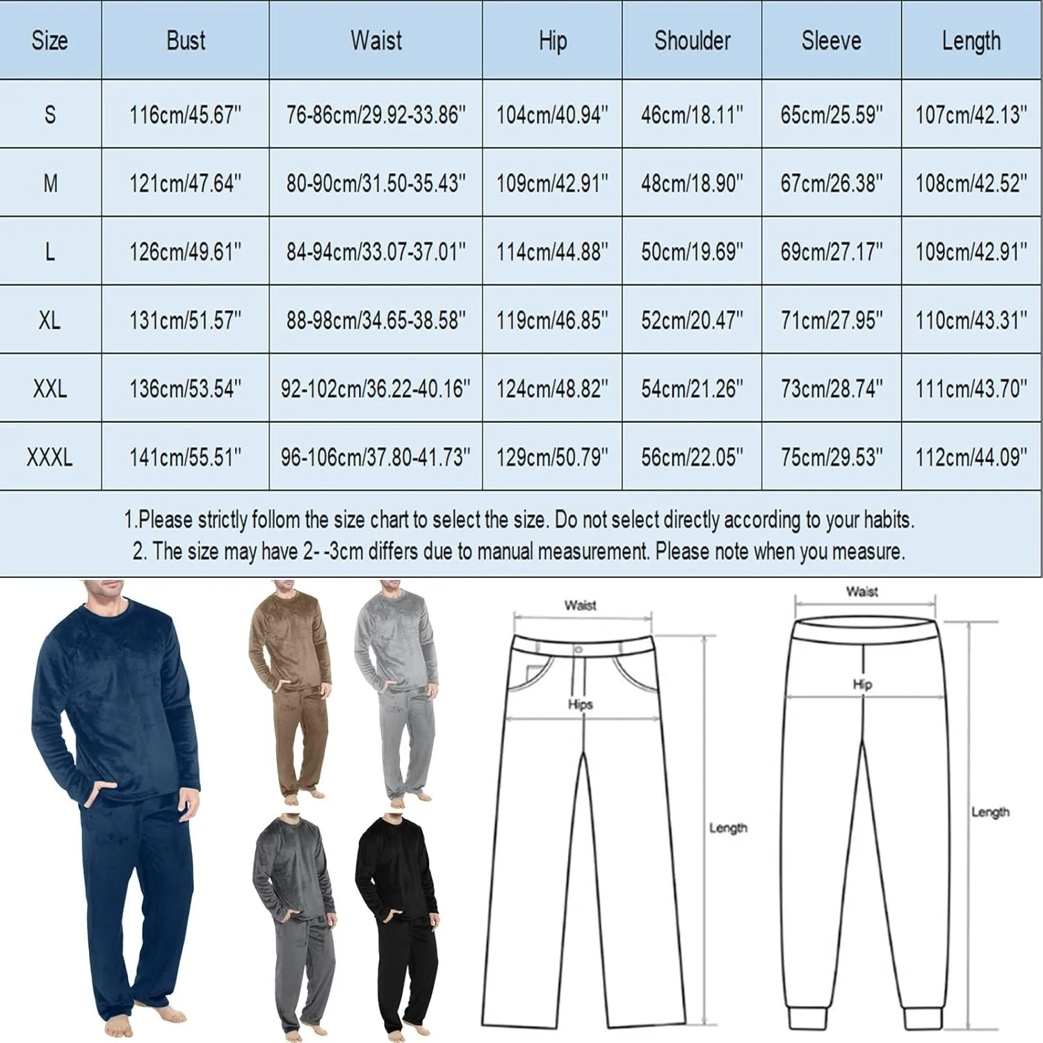 Mens Flannel Pajamas Sets Soft Winter Warm Cozy Pjs Sleepwear Long Sleeve Pullover Tops Lounge Pants Loungewear
