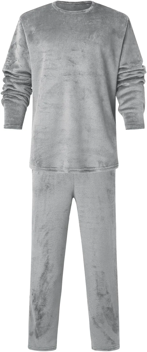 Mens Flannel Pajamas Sets Soft Winter Warm Cozy Pjs Sleepwear Long Sleeve Pullover Tops Lounge Pants Loungewear