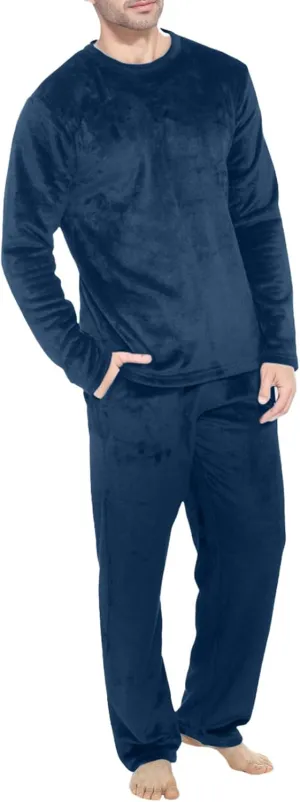 Mens Flannel Pajamas Sets Soft Winter Warm Cozy Pjs Sleepwear Long Sleeve Pullover Tops Lounge Pants Loungewear