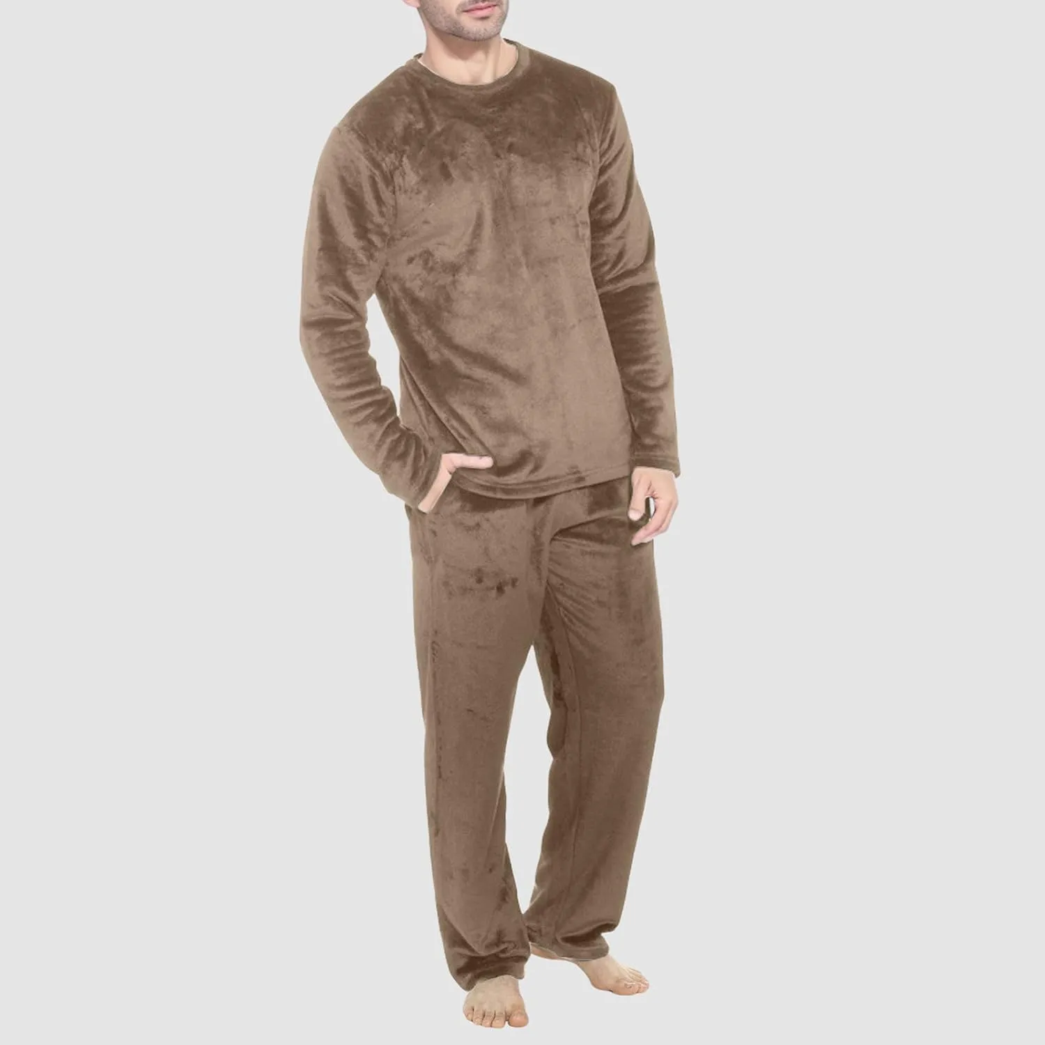 Mens Flannel Pajamas Sets Soft Winter Warm Cozy Pjs Sleepwear Long Sleeve Pullover Tops Lounge Pants Loungewear