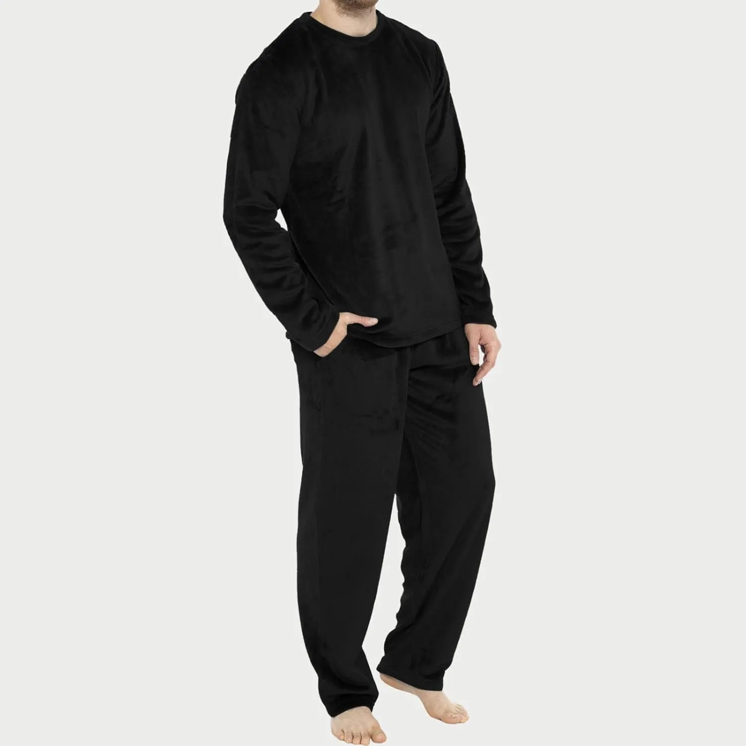 Mens Flannel Pajamas Sets Soft Winter Warm Cozy Pjs Sleepwear Long Sleeve Pullover Tops Lounge Pants Loungewear