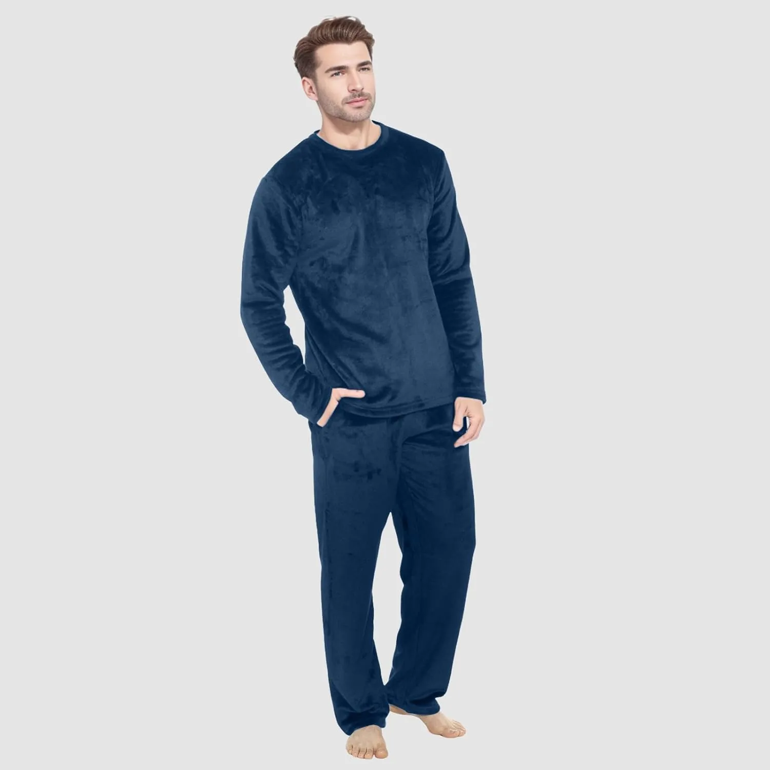 Mens Flannel Pajamas Sets Soft Winter Warm Cozy Pjs Sleepwear Long Sleeve Pullover Tops Lounge Pants Loungewear