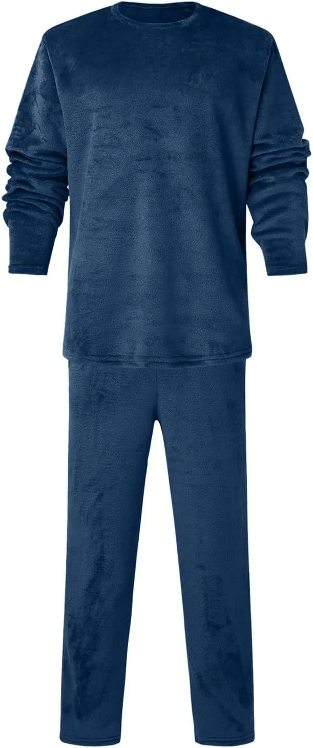 Mens Flannel Pajamas Sets Soft Winter Warm Cozy Pjs Sleepwear Long Sleeve Pullover Tops Lounge Pants Loungewear
