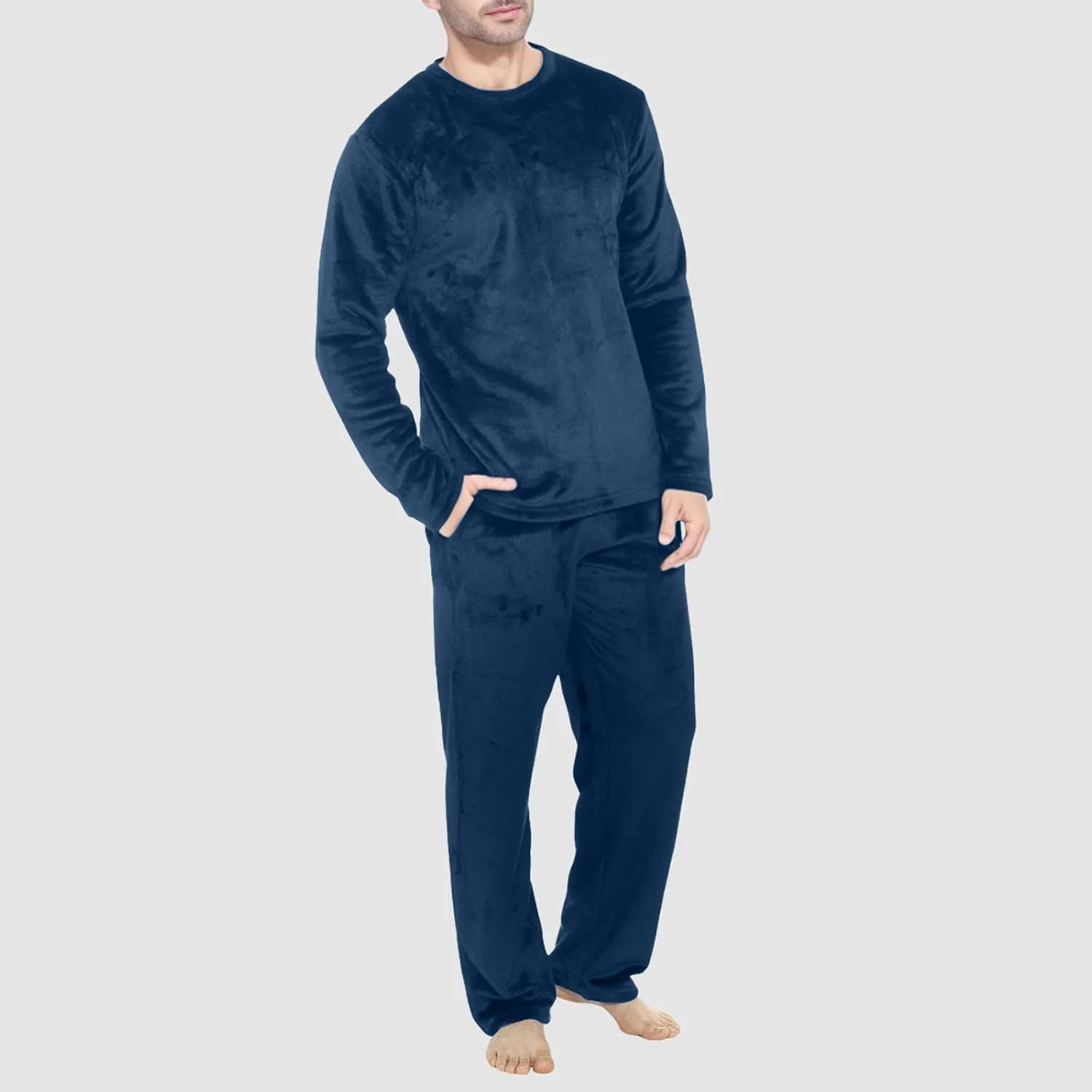 Mens Flannel Pajamas Sets Soft Winter Warm Cozy Pjs Sleepwear Long Sleeve Pullover Tops Lounge Pants Loungewear
