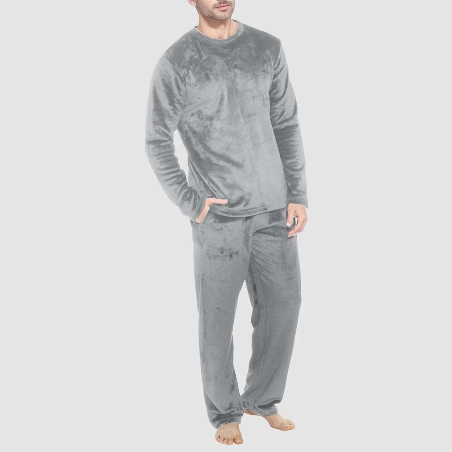 Mens Flannel Pajamas Sets Soft Winter Warm Cozy Pjs Sleepwear Long Sleeve Pullover Tops Lounge Pants Loungewear