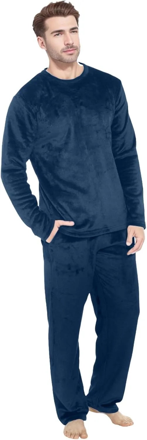 Mens Flannel Pajamas Sets Soft Winter Warm Cozy Pjs Sleepwear Long Sleeve Pullover Tops Lounge Pants Loungewear