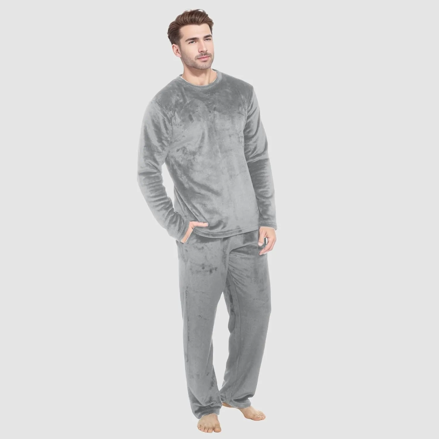 Mens Flannel Pajamas Sets Soft Winter Warm Cozy Pjs Sleepwear Long Sleeve Pullover Tops Lounge Pants Loungewear