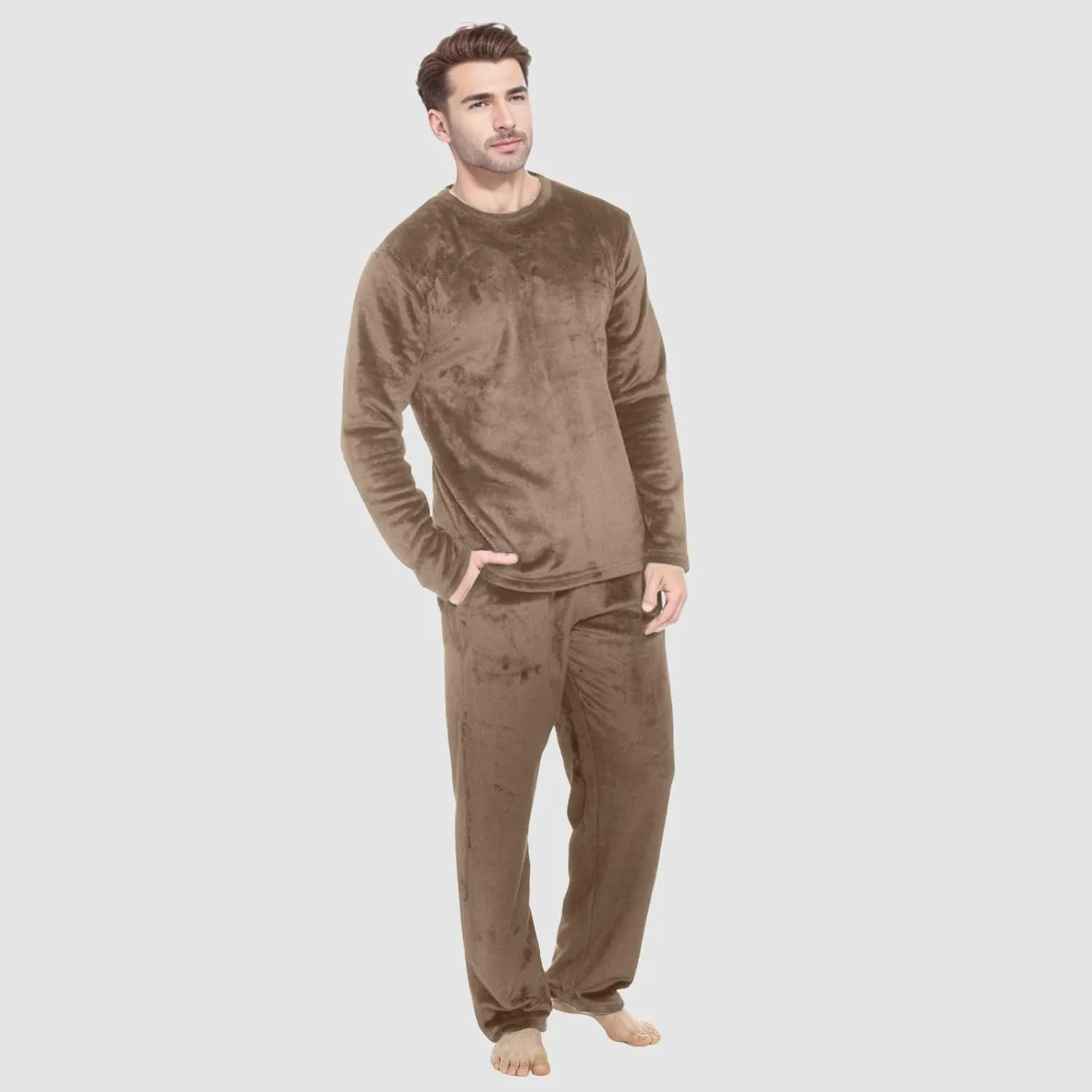 Mens Flannel Pajamas Sets Soft Winter Warm Cozy Pjs Sleepwear Long Sleeve Pullover Tops Lounge Pants Loungewear