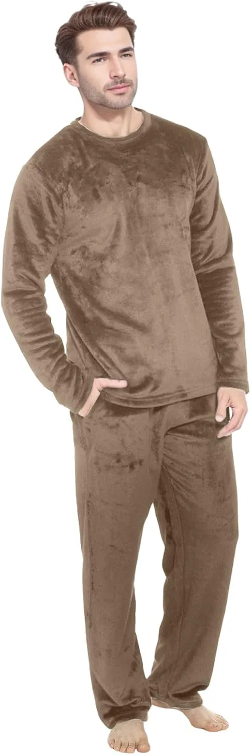 Mens Flannel Pajamas Sets Soft Winter Warm Cozy Pjs Sleepwear Long Sleeve Pullover Tops Lounge Pants Loungewear
