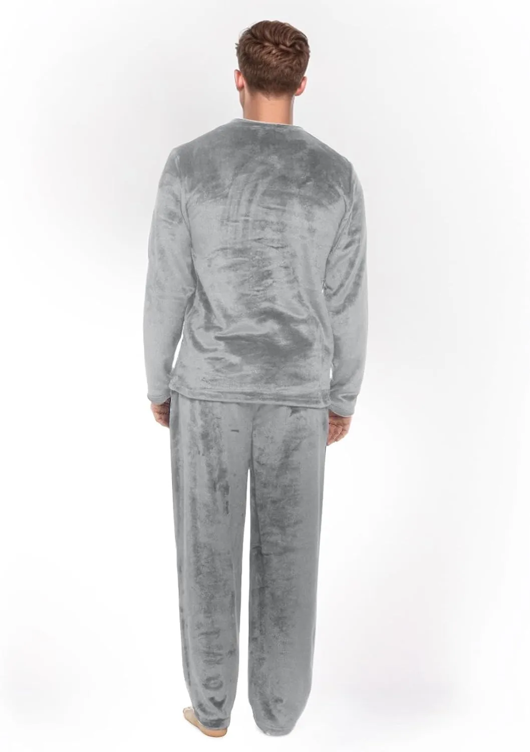 Mens Flannel Pajamas Sets Soft Winter Warm Cozy Pjs Sleepwear Long Sleeve Pullover Tops Lounge Pants Loungewear