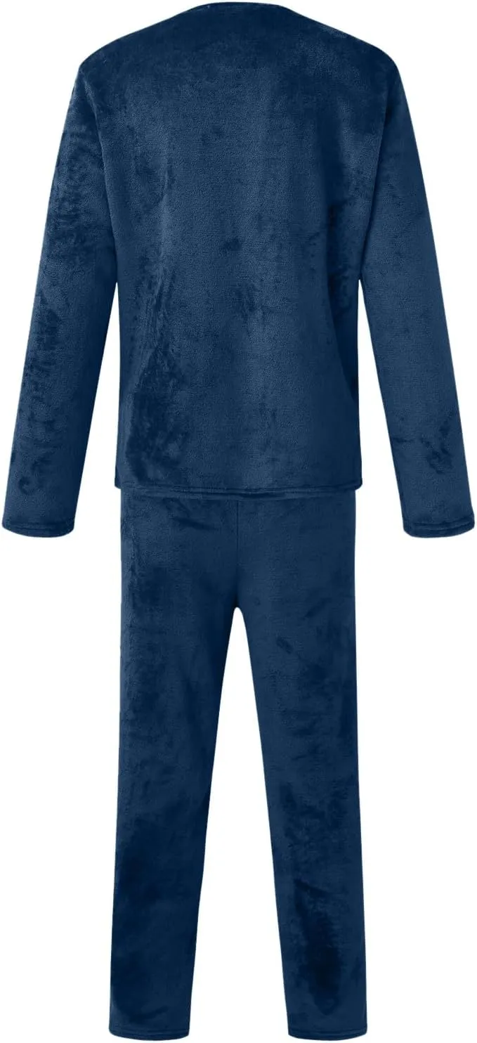 Mens Flannel Pajamas Sets Soft Winter Warm Cozy Pjs Sleepwear Long Sleeve Pullover Tops Lounge Pants Loungewear