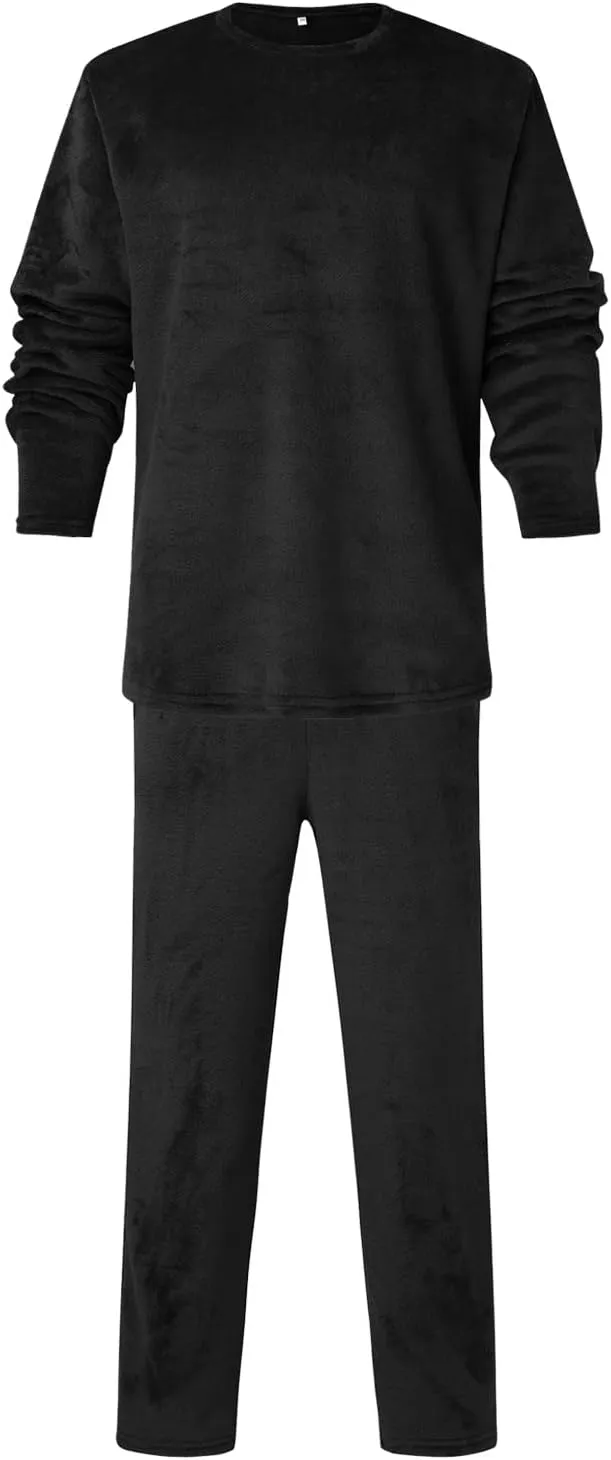 Mens Flannel Pajamas Sets Soft Winter Warm Cozy Pjs Sleepwear Long Sleeve Pullover Tops Lounge Pants Loungewear