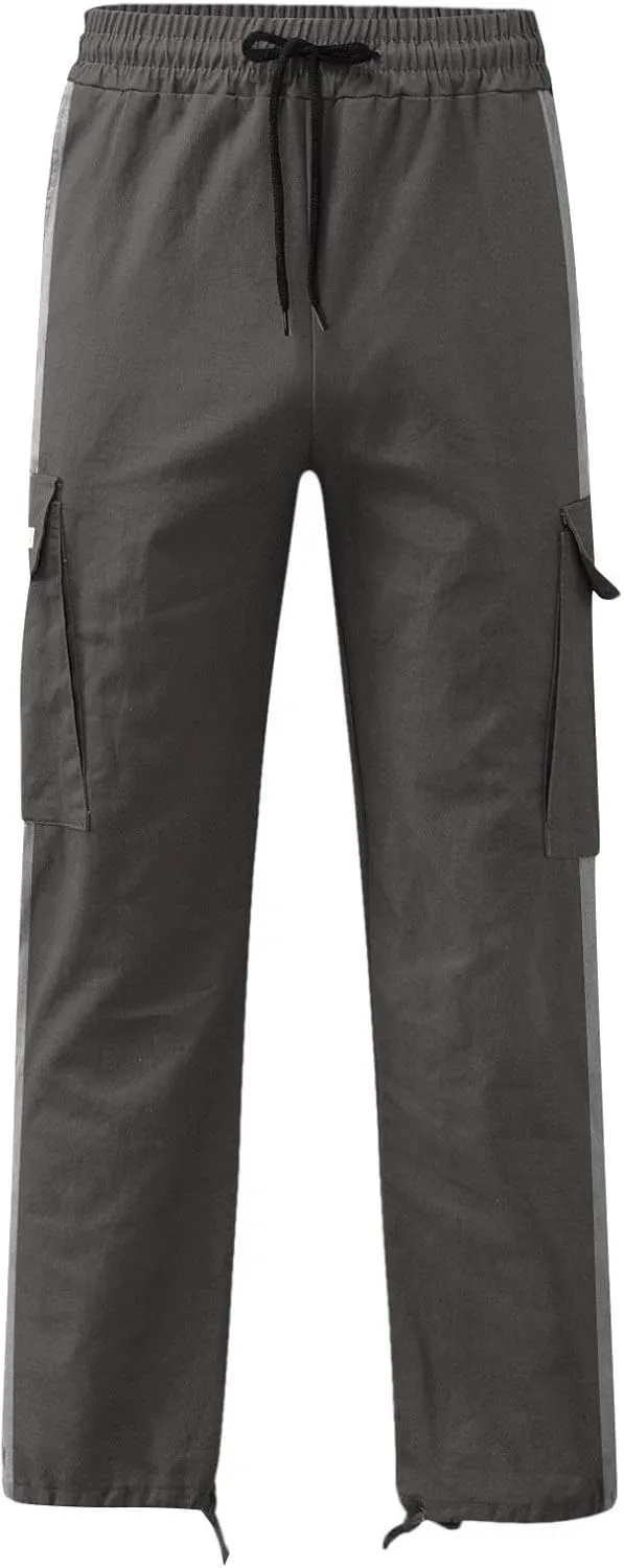 Mens Lightweight Cargo Sweatpants Baggy Loose Fit Drawstring Elastic Waist Athletic Joggers Pocket Hiking Sweatpants