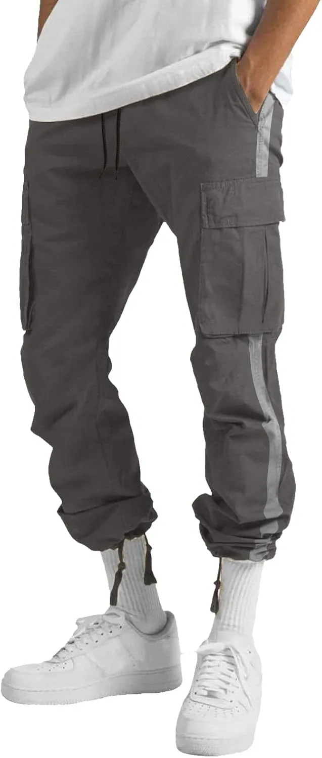 Mens Lightweight Cargo Sweatpants Baggy Loose Fit Drawstring Elastic Waist Athletic Joggers Pocket Hiking Sweatpants