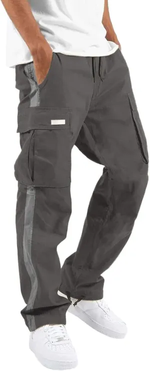 Mens Lightweight Cargo Sweatpants Baggy Loose Fit Drawstring Elastic Waist Athletic Joggers Pocket Hiking Sweatpants