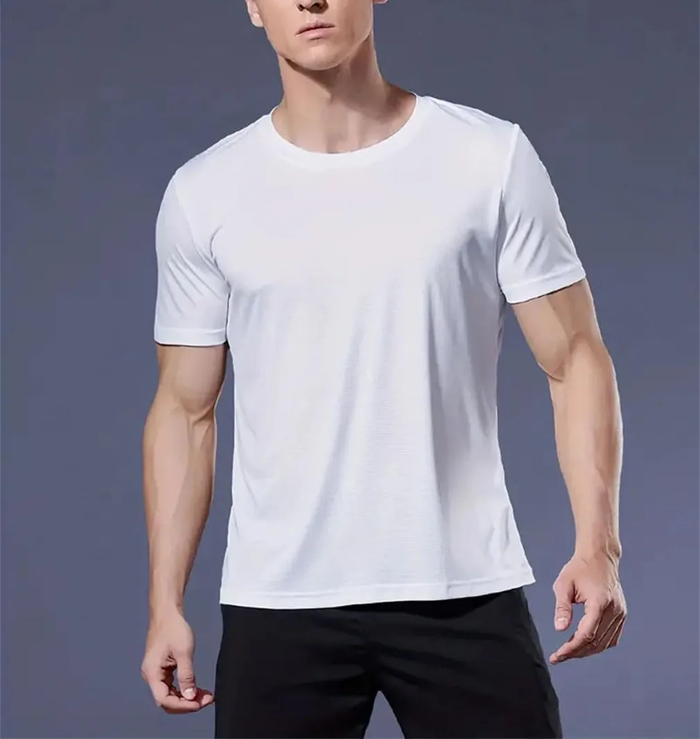 Men's Quick Dry T-Shirts 9 Pack White Breathable Round Neck Tees for Gym Running Fitness Lightweight Sweat Shirt Tops