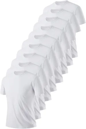 Men's Quick Dry T-Shirts 9 Pack White Breathable Round Neck Tees for Gym Running Fitness Lightweight Sweat Shirt Tops