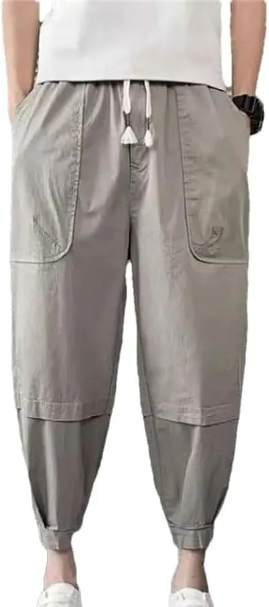 Men's Summer Trendy Casual Streetwear Harem Pants Male Solid Loose Breathable Drawstring Waist Trousers