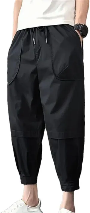 Men's Summer Trendy Casual Streetwear Harem Pants Male Solid Loose Breathable Drawstring Waist Trousers