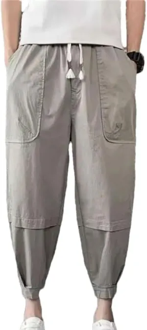 Men's Summer Trendy Casual Streetwear Harem Pants Male Solid Loose Breathable Drawstring Waist Trousers