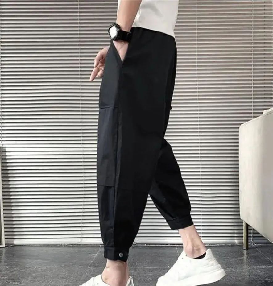 Men's Summer Trendy Casual Streetwear Harem Pants Male Solid Loose Breathable Drawstring Waist Trousers