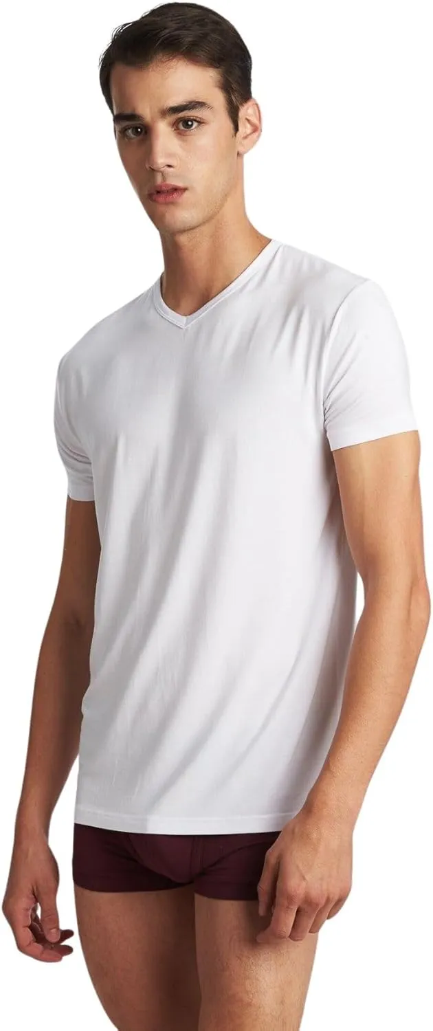 Men's V-Neck Undershirts 2 Pack  Soft Breathable Micro Modal Slim Fit Lightweight Tees Multicolor T-Shirts
