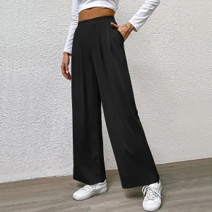 METAVERSMALL Europe and America New autumn casual trousers elastic waist women's trousers solid color pit strip casual trousers wide-leg trousers