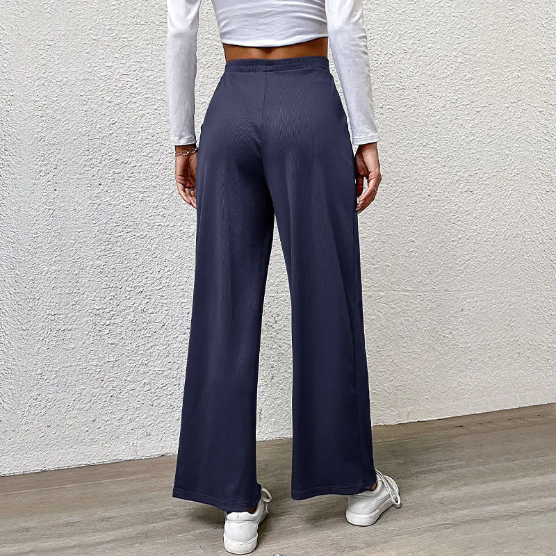 METAVERSMALL Europe and America New autumn casual trousers elastic waist women's trousers solid color pit strip casual trousers wide-leg trousers