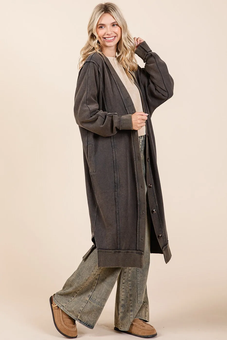 Mineral Washed French Terry Knit Midi Cardigan