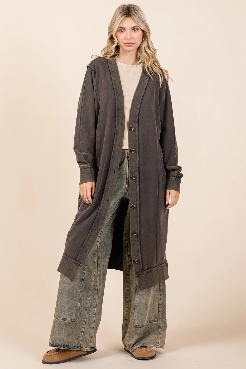 Mineral Washed French Terry Knit Midi Cardigan