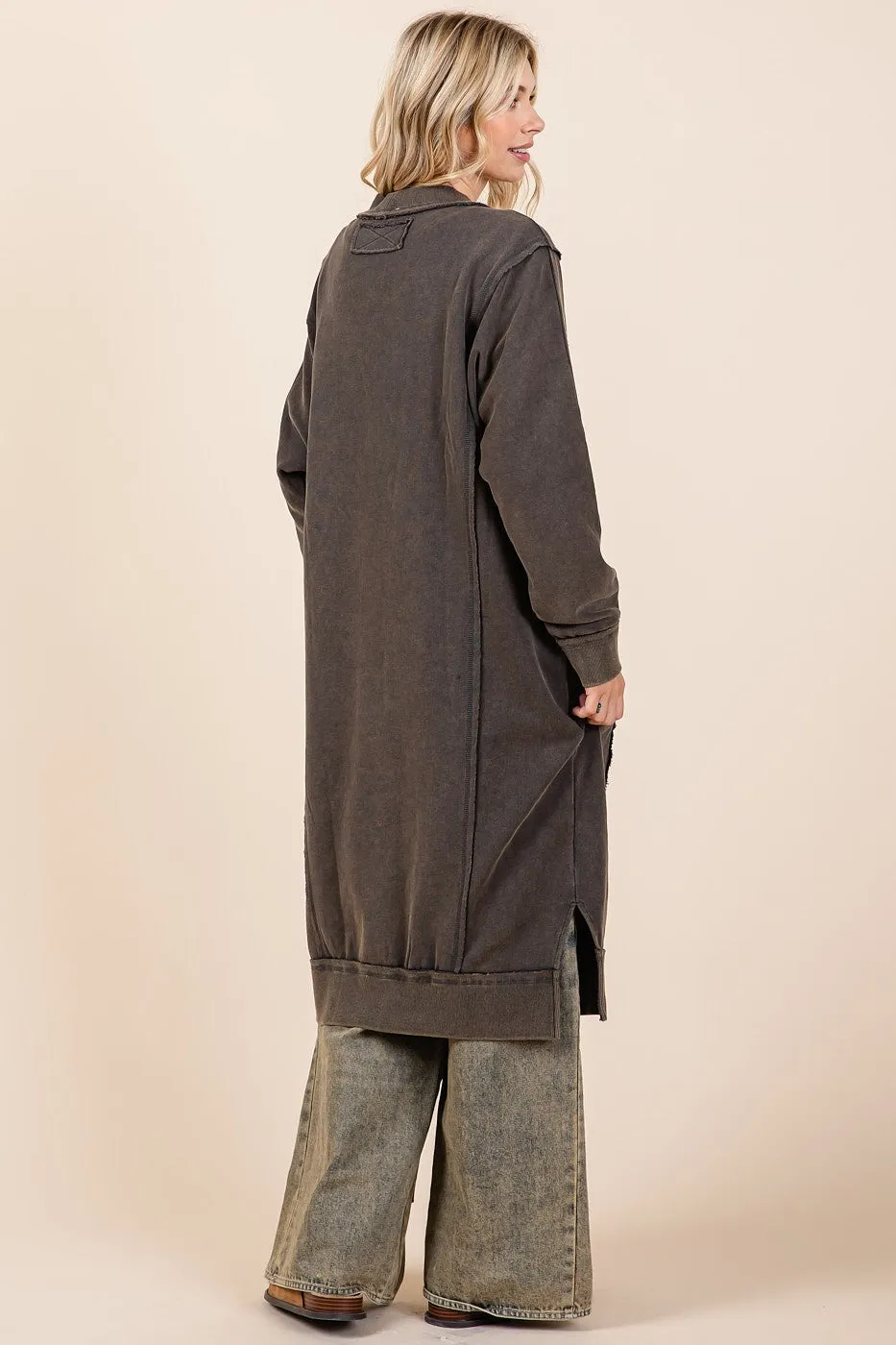 Mineral Washed French Terry Knit Midi Cardigan