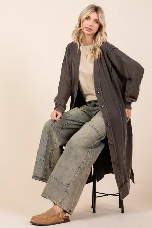 Mineral Washed French Terry Knit Midi Cardigan