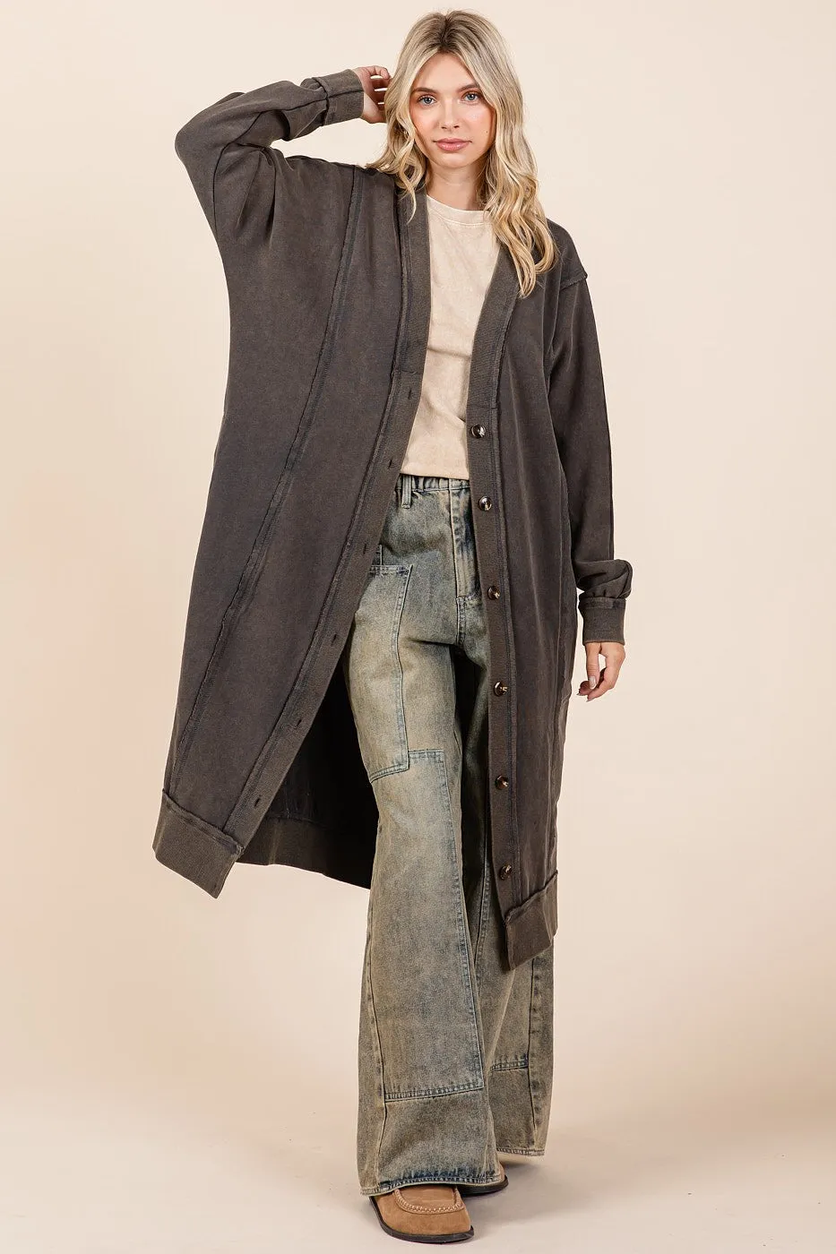 Mineral Washed French Terry Knit Midi Cardigan