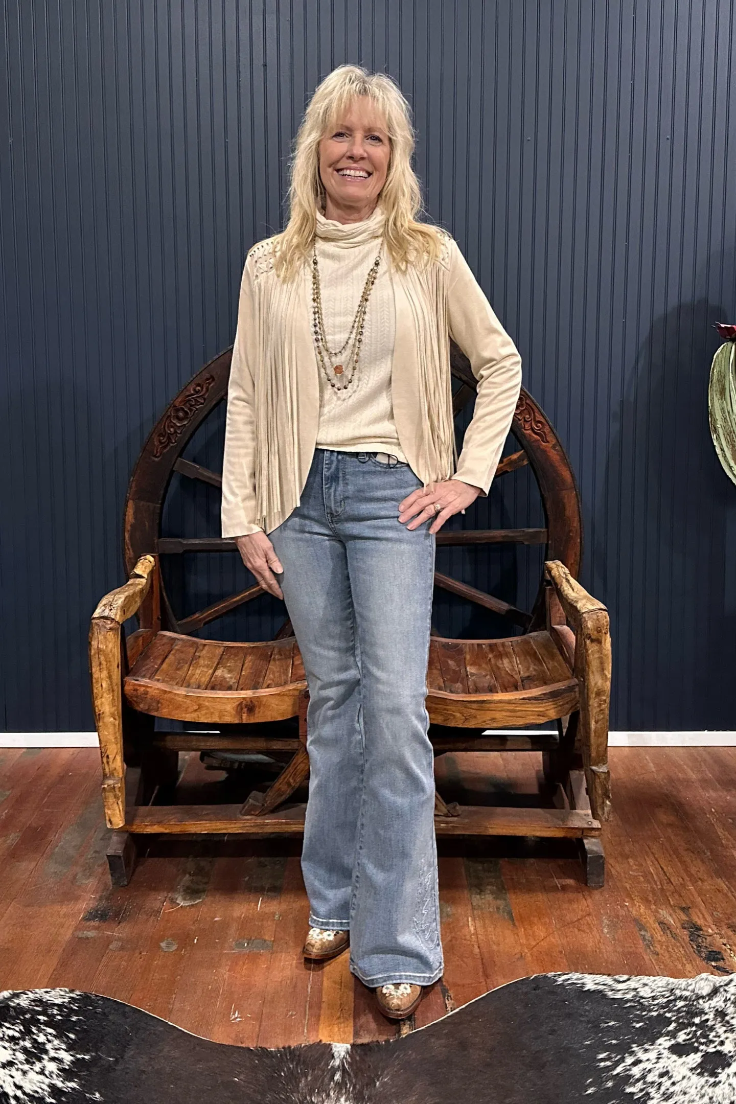 Miss Me Long Sleeve Textured Turtle Neck Beige
