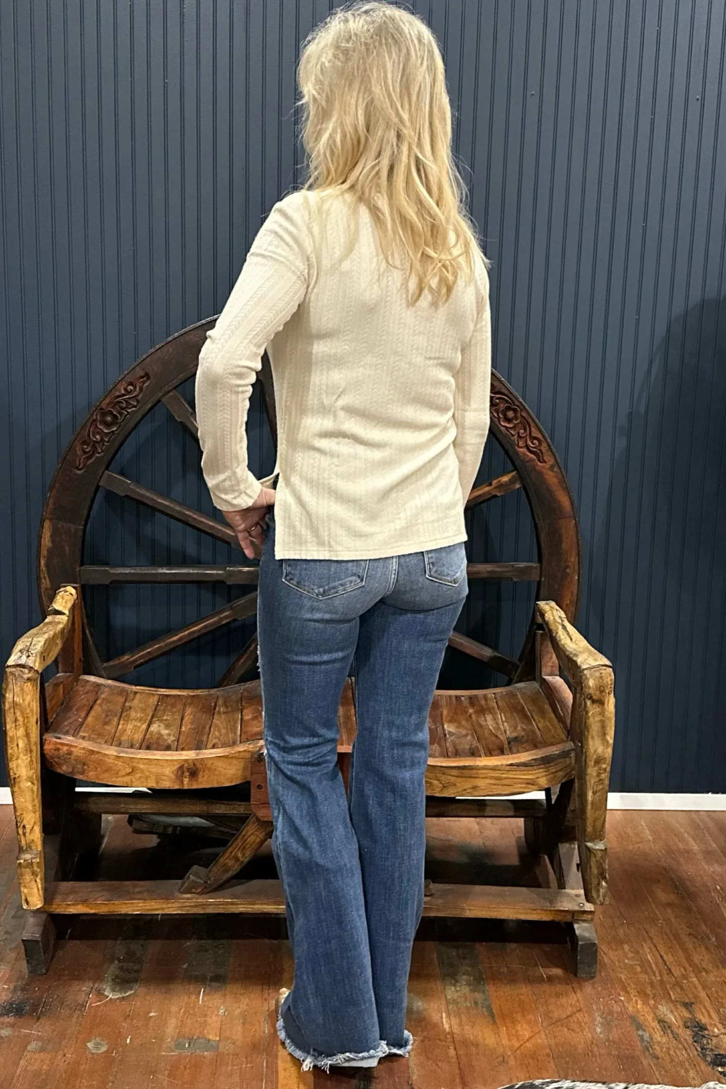 Miss Me Long Sleeve Textured Turtle Neck Beige